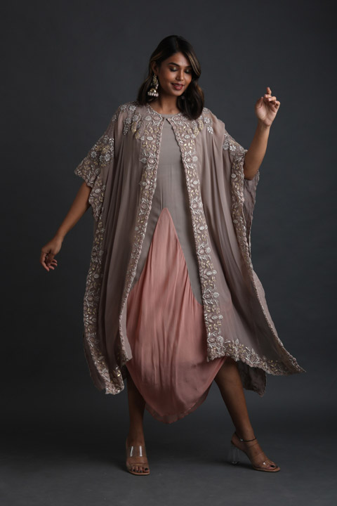 Grey Chikankari Cape With Dress