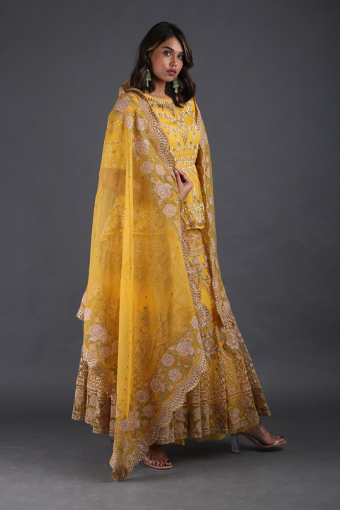 Yellow Peplum Lehenga Set
