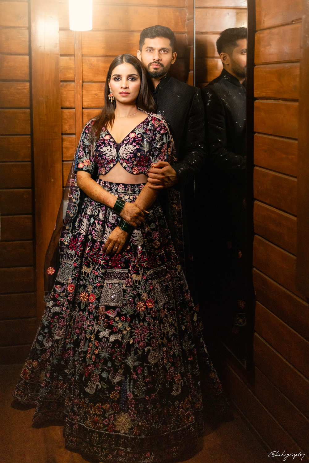 Multicolour Thread Embroidered Velvet Lehenga