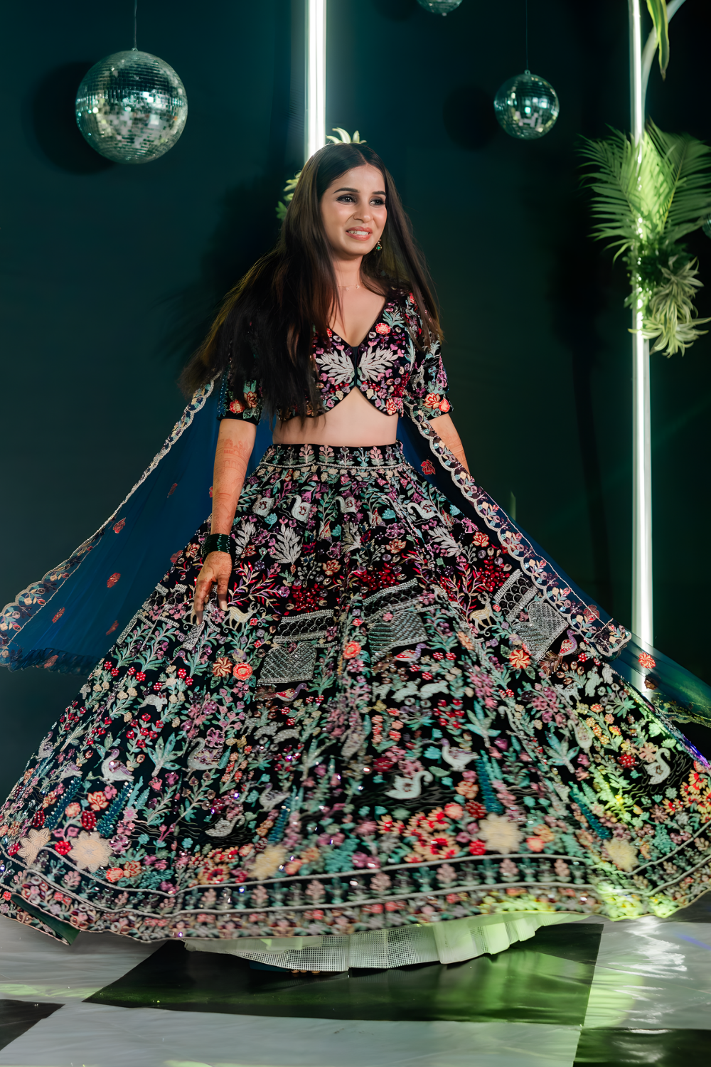 Multicolour Thread Embroidered Velvet Lehenga4