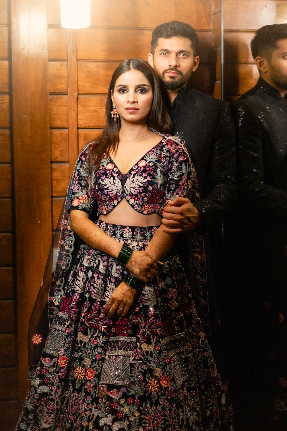 Multicolour Thread Embroidered Velvet Lehenga5