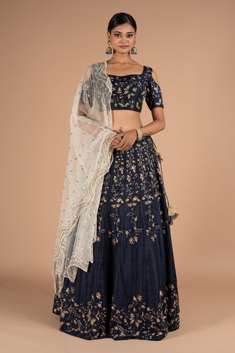 Navy Blue Embroidered Lehenga Set