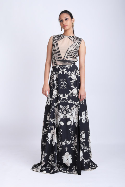 Black Floral Printed Gown