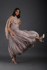 Grey Balloon Gown With A Cape