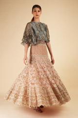 Peach Tissue Embroidered Top Bottom Set