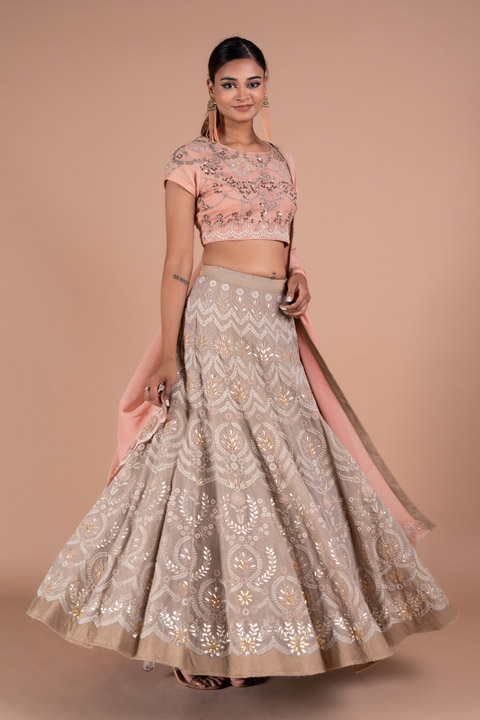 Grey Chikankari Embroidered Lehenga