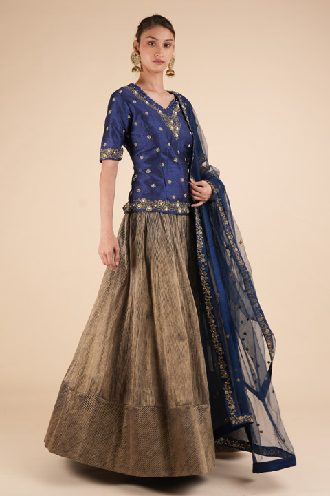 Navy Blue Embellished Lehenga Set