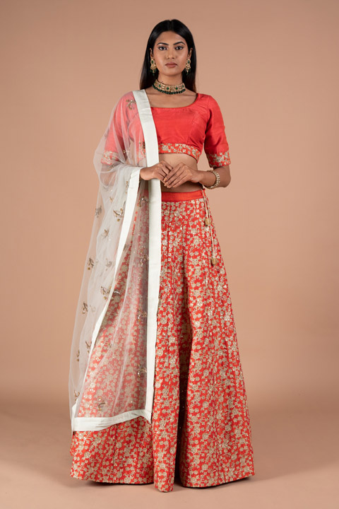 Red Leaves Pattern Lehenga