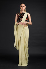 Beige Embroidered Saree Gown_DSC4531-Edit