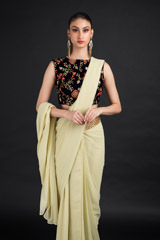 Beige Embroidered Saree Gown_DSC4532-Edit