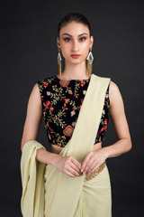 Beige Embroidered Saree Gown_DSC4533-Edit