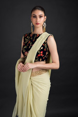 Beige Embroidered Saree Gown_DSC4535-Edit