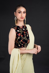 Beige Embroidered Saree Gown_DSC4536-Edit