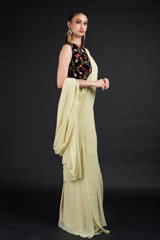 Beige Embroidered Saree Gown_DSC4537-Edit