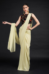 Beige Embroidered Saree Gown_DSC4539-Edit