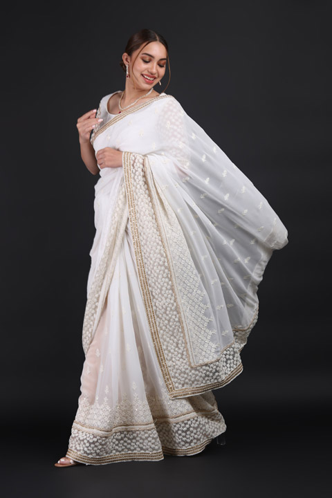 White Embroidered Saree