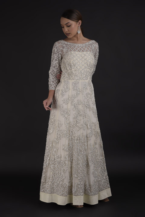 Off White Sequins Gown