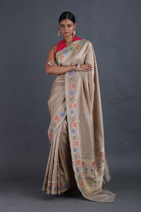 Beige Jaal Banarasi Saree