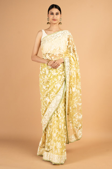 Lime Yellow Saree
