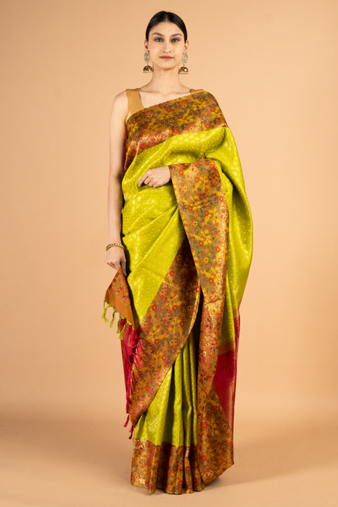 Lime Yellow Silk Saree