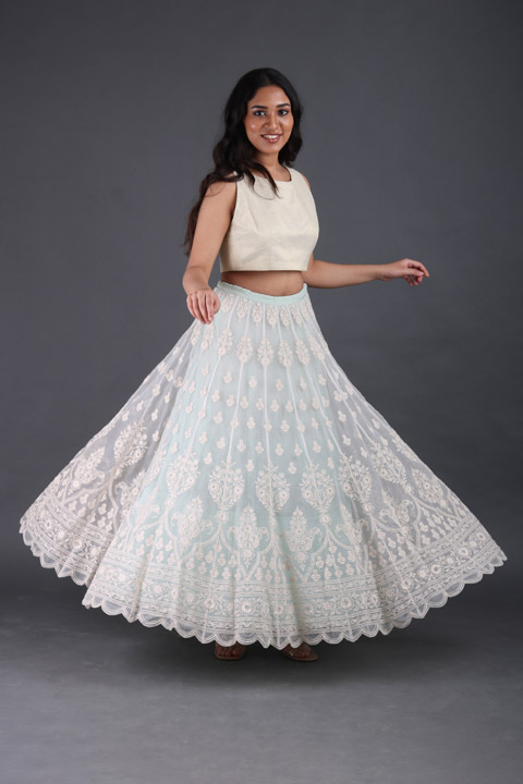 Mint Tissue Embroidered Top Bottom Set