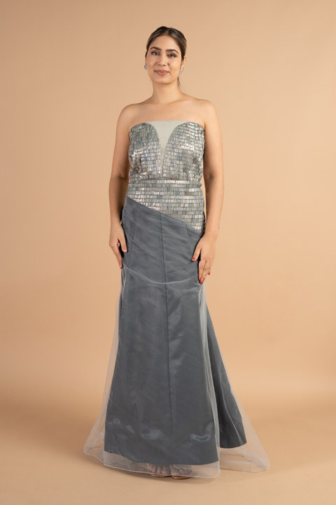Silver Net Sequin Gown