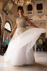 Halter Neck Off White Tulle Top And Bottom SetDSC03490
