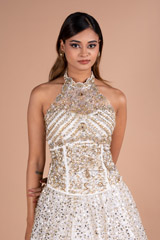 Halter Neck Off White Tulle Top And Bottom SetDSC07121