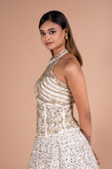 Halter Neck Off White Tulle Top And Bottom SetDSC07126