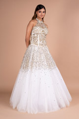 Halter Neck Off White Tulle Top And Bottom SetDSC07128