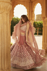 Net Rose Peach Lehenga Set