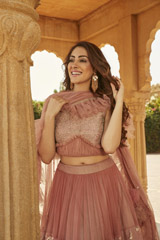 Net Rose Peach Lehenga Set2