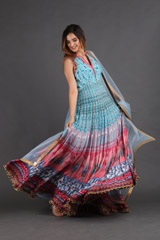 Blue Panel Anarkali Set