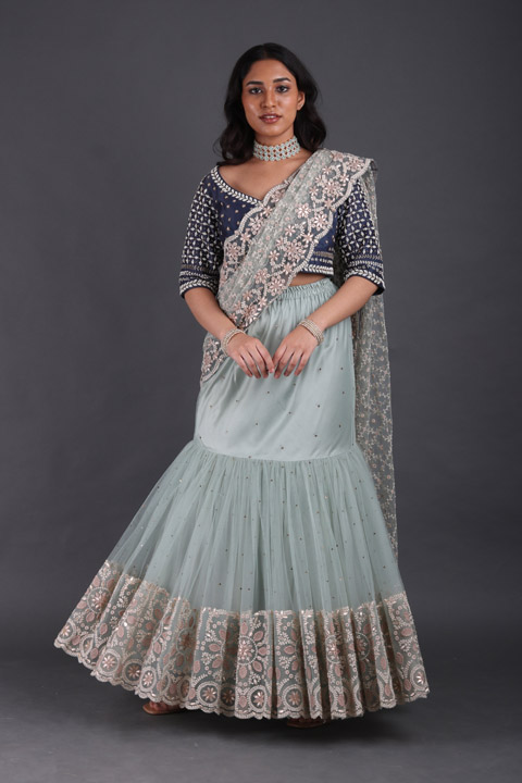 Blue Embellished Saree Gown