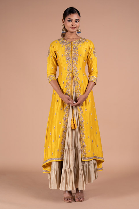 Mustard Jacket And Skirt Set