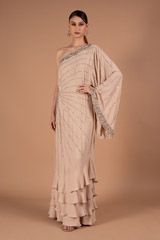 Beige Georgette One shoulder Gown