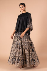 BLACK EMBROIDERED TOP BOTTOM SETDSC09488