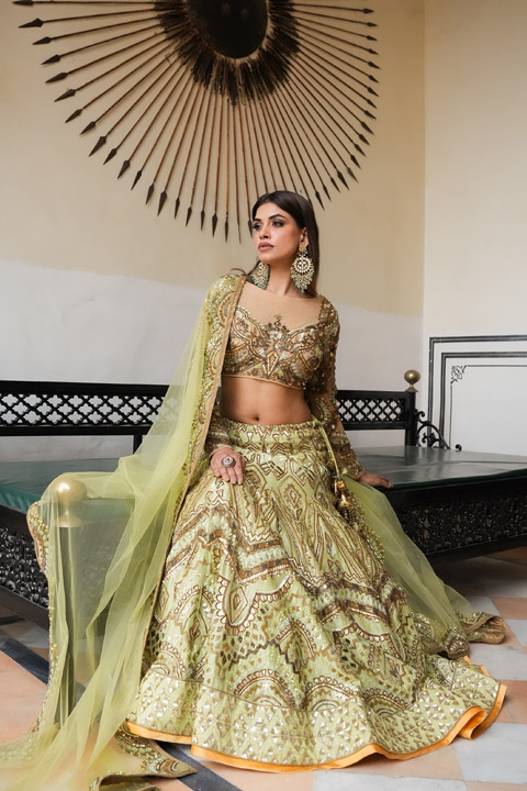 Green Chanderi Gota Lehenga Set