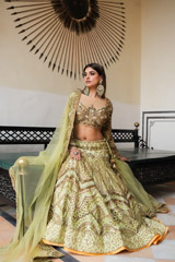 Green Chanderi Gota Lehenga Set