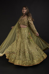 Green Chanderi Gota Lehenga Set_DTR1323