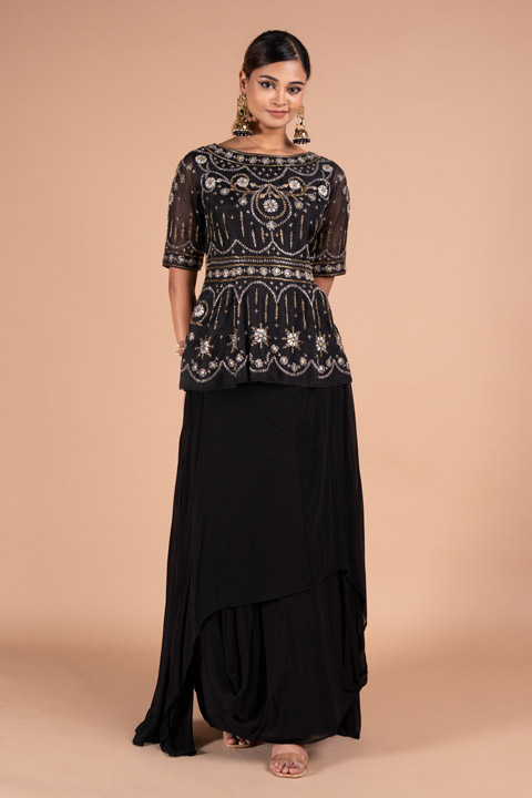 Black Embellished Top Bottom Set