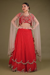 Scalloped Red Lehenga