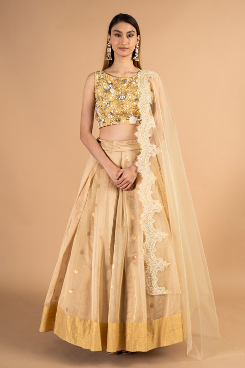 Handwoven Nude Chanderi Lehenga