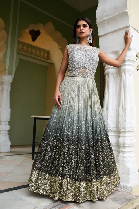 Grey Sequins Corset Gown