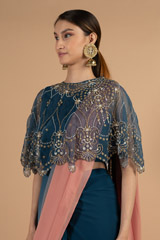 Circular cape with jewel embroidery and ombre stitched sareeDSC04392