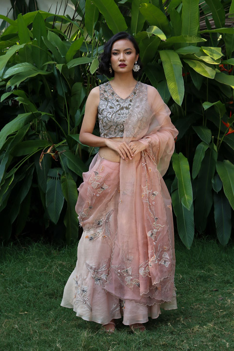 Burnt Pink Organza Lehenga Set