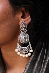 Silver Zircon and Pearl EarringsIMG_0704