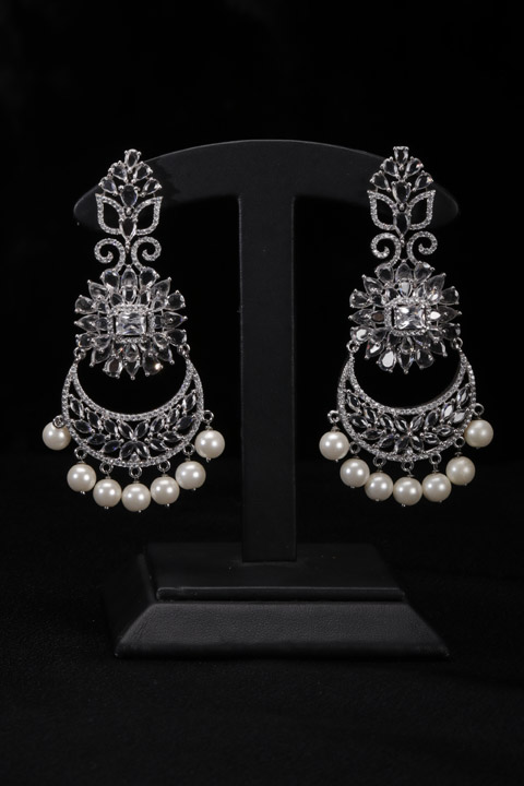 Silver Zircon and Pearl Earrings