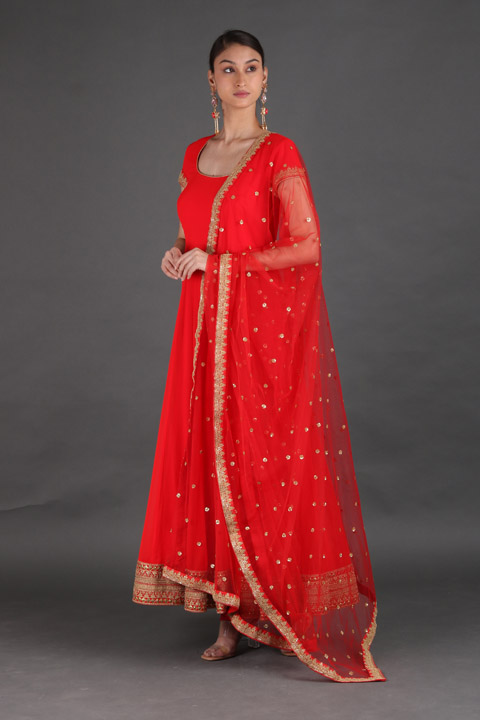 Red Georgette Anarkali Set