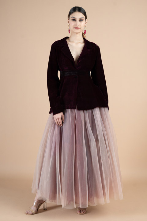 Velvet Peplum Jacket with Skirt